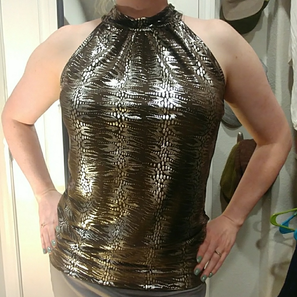 Metallic high neck halter top